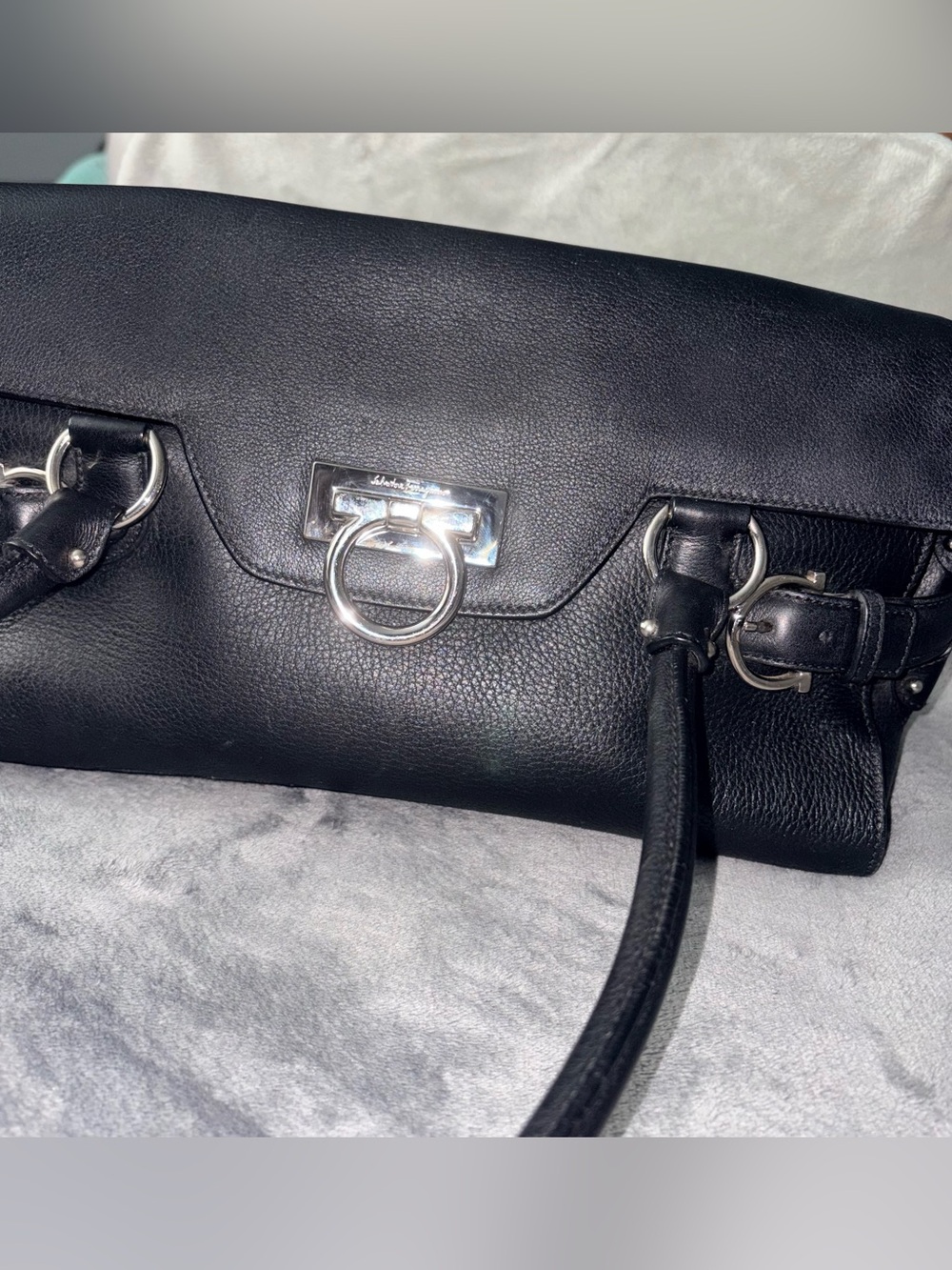 Salvatore Ferragamo Black Leather Shoulder Bag with Silver Hardware - Picture 3 of 7